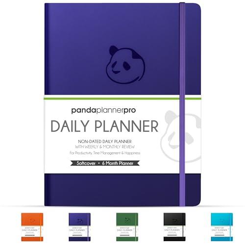 Panda Planner Pro A4 Daily Planner 2026 – 6 Month Undated Planner with Hourly Schedule, Large 8.5x11 Layout, To Do List, Daily Journal, Goal Planner, Habit Tracker & Gratitude Organizer for Home/Office – Purple
