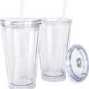 Maars Classic Acrylic Tumbler with Lid and Straw | 24oz Premium Insulated Double Wall Plastic Reusable Cups - Clear, 4 Pack