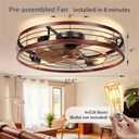 VOLISUN 27.6'' Caged Ceiling Fan with Light and Remote,Rustic Low Profile Ceiling Fan with Light Flush Mount, Farmhouse Bladeless Fandelier Ceiling Fans with Lights for Kitchen,Bedroom-Wood