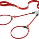 Howgo Double Slip Leash Slip Lead with Two Handles| Dual Dog Slip Lead for 2 Dogs,360 Swivel No Tangle | Dog Training Collar | Double Clip Leash Coupler and Splitter (Red, 6FT)
