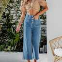 PLNOTME Womens High Waisted Cropped Jeans Trendy Wide Leg Tummy Control Capri Button Fly Denim Pants