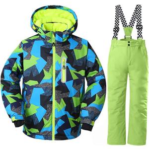 WOWULOVELY Big Boy's 2-Piece Colorblock Snow Pants and Jacket Snowsuit Ski Suit, 14