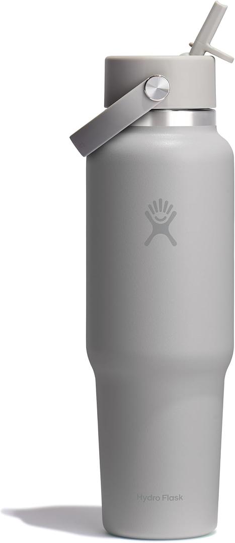 Hydro Flask Travel Water Bottle - Insulated Stainless Steel - Wide Straw Lid, Non Spill, Leakproof in 40 Oz Birch Gray