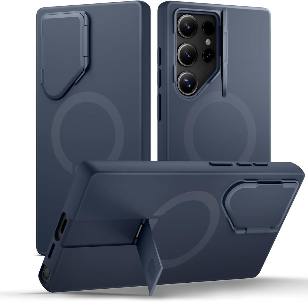 SURITCH for Samsung Galaxy S24 Ultra Phone Case, Magnetic Protective Cover with Camera Cover & Adjustable Metal Kickstand for Galaxy S24 Ultra (2024)-Dark Blue