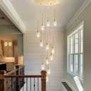 118 inches Modern Glam Crystal Chandelier for High Ceiling LED Dimmable Ceiling Pendant Light Staircase Foyer Enterway Living Room Chandelier Lighting Antique Gold 12 Lights, 12 Lights Round