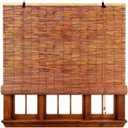 Bamboo Roller Shades for Outdoor Patio, Blackout Roll Up Blinds Cordless Bamboo Blinds for Indoor Windows Waterproof Roman Reed Shades Porch Balcony Outside Privacy Sun Shade(44" W x 72" H)