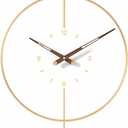 SHISEDECO Classical Large Pendulum Wall Clock, Decorative and Metal Frame, with Glass Face, Modern Silent Design, Battery Operated Clocks for Living Room, Kitchen, Bedroom, Office (Gold/24)