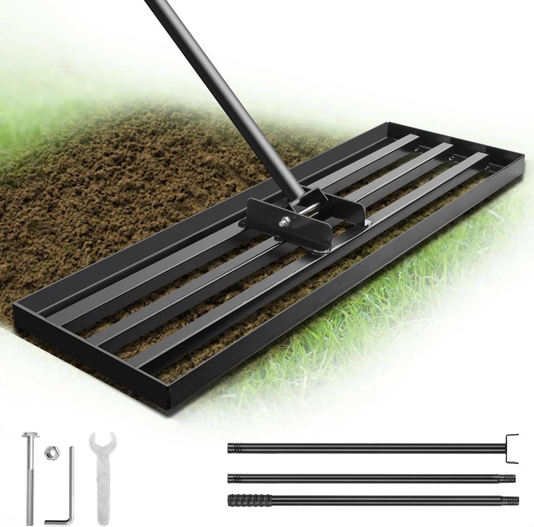 Lawn Leveling Rake for Yard Soil, 7FT Adjustable Handle Heavy Duty Leveler Tool, Anti-Flip Design for Golf Courses & Lawns45"x10" Rake