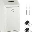 Yaocom Metal Money Donation Cash Box Collection Safe Suggestion Box with Lock Wall Mounted Mailbox Delivery Ballot Container for Home Office Outdoor Farmstand(White,10.24 x 5.71 x 2.95 Inch)