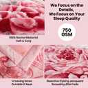 Mink Blankets, 7.7 lbs Korean Heavy Fleece Plush 78x90 inch 2 Ply Blankets with Peony Pattern Queen Size Soft Cozy Raschel Blanket for Autumn Winter (Pink)