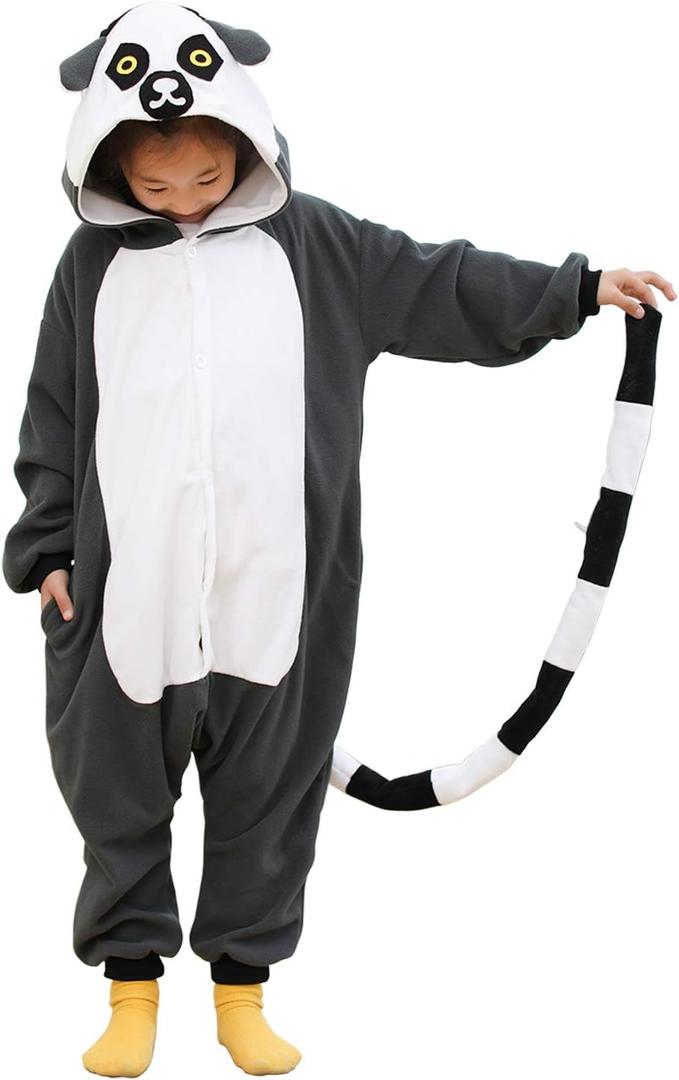 Kids Animal Onesie,One Piece Halloween Cosplay Costume Sleepwear (5T, Lemur)