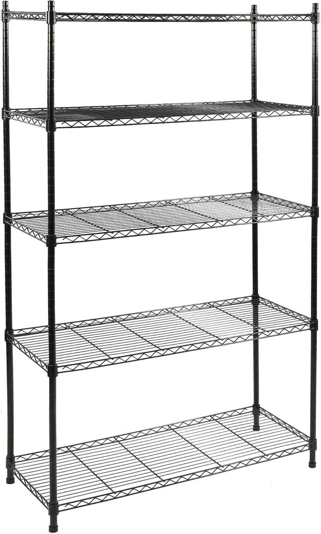 Elevon 5-Tier Storage Shelves, Adjustable Metal Wire Shelving Unit with Leveling Feet Heavy Duty Pantry Shelves Organizer Rack for Kitchen Garage Laundry Office Warehouse, 35"L x13.4"W x64.3"H, Black