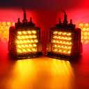 Partsam Double Face Square LED Fender Pedestal Lights Amber/Red 52 LED 3 Studs Mount Truck Trailer Stop Tail Turn Signal Lights Chrome Visor Waterproof w/Side Reflex Clearance Lights Clear Lens