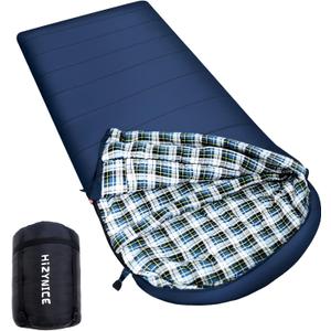 0 Degree Sleeping Bag 100% Cotton Flannel XXL for Adults Big and Tall Cold Weather Winter Zero Degree Camping,Free Compression Sack (90" x 39" Right Zip)