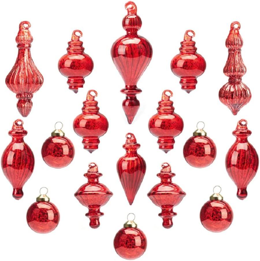 Christmas Ball Ornaments Glass Drop Decoration Holiday Trees Wreaths Garland Decor Red Color Size: 1.57''-5.39''(17 Pieces)