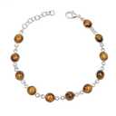 Tiger Eye Stone Bracelet, Silver Overlay Adjustable Bracelet For Women and Girls, Bezel Link Stone Bracelet, Handmade Jewelry, Round Stone Shape Bracelet, Christmas Gift For