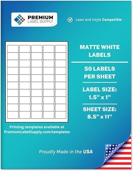 Premium Label Supply White Sticker Barcode Labels – 1.5" x 1" – Laser/Inkjet Compatible – (50 per Sheet), 25 Sheets – 1250 Total Adhesive Labels