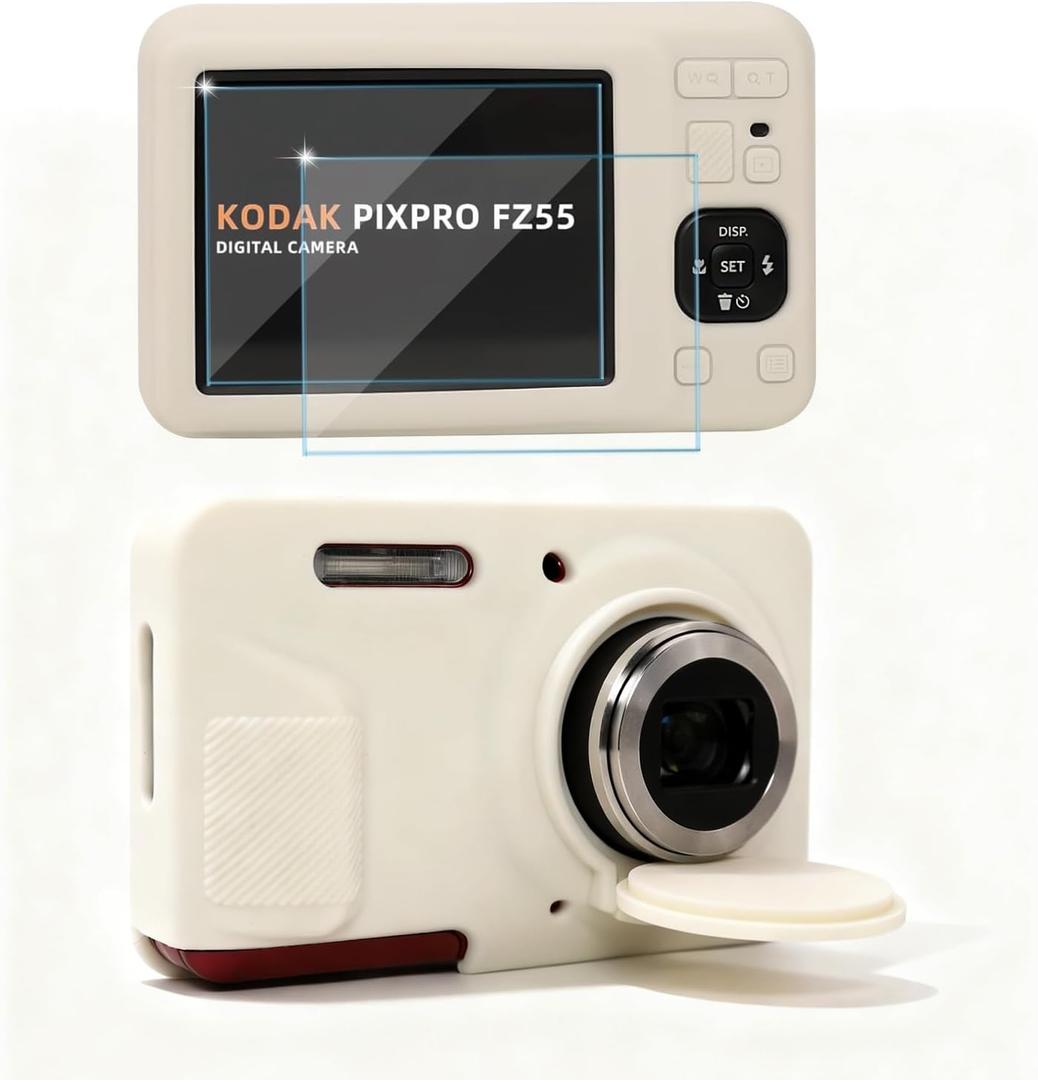 Case for Kodak PIXPRO FZ55 Digital Camera Accessories, Soft Silicone Protective Case, Slim Fit Sleeve with Removable Lens Cover and Screen Protector, Lightweight, Anti-Scratch (Beige)