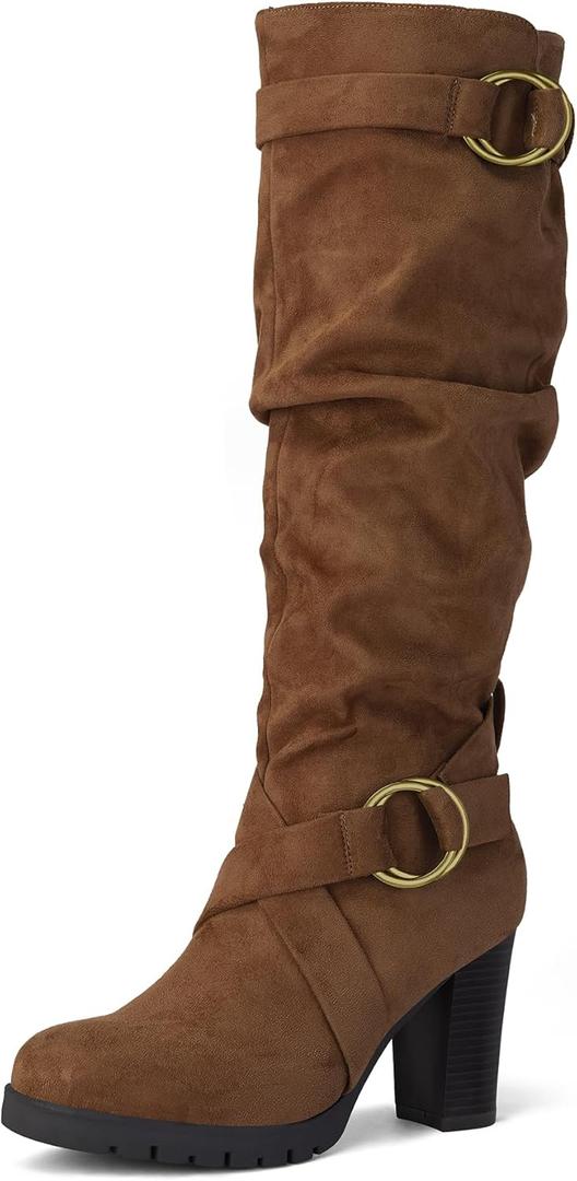 mysoft Women's Knee High Boots Fashion Chunky Block Heel Warm Winter Boots with Side Zippers (8.5)