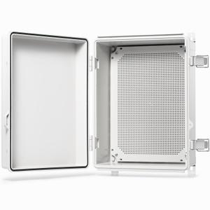 QILIPSU Waterproof Junction Box IP67 Outdoor Plastic Electrical Project Enclosure Weatherproof with Mounting Plate, Wall Brackets, Hinged Grey Cover 16.1"x12.2"x7.1"