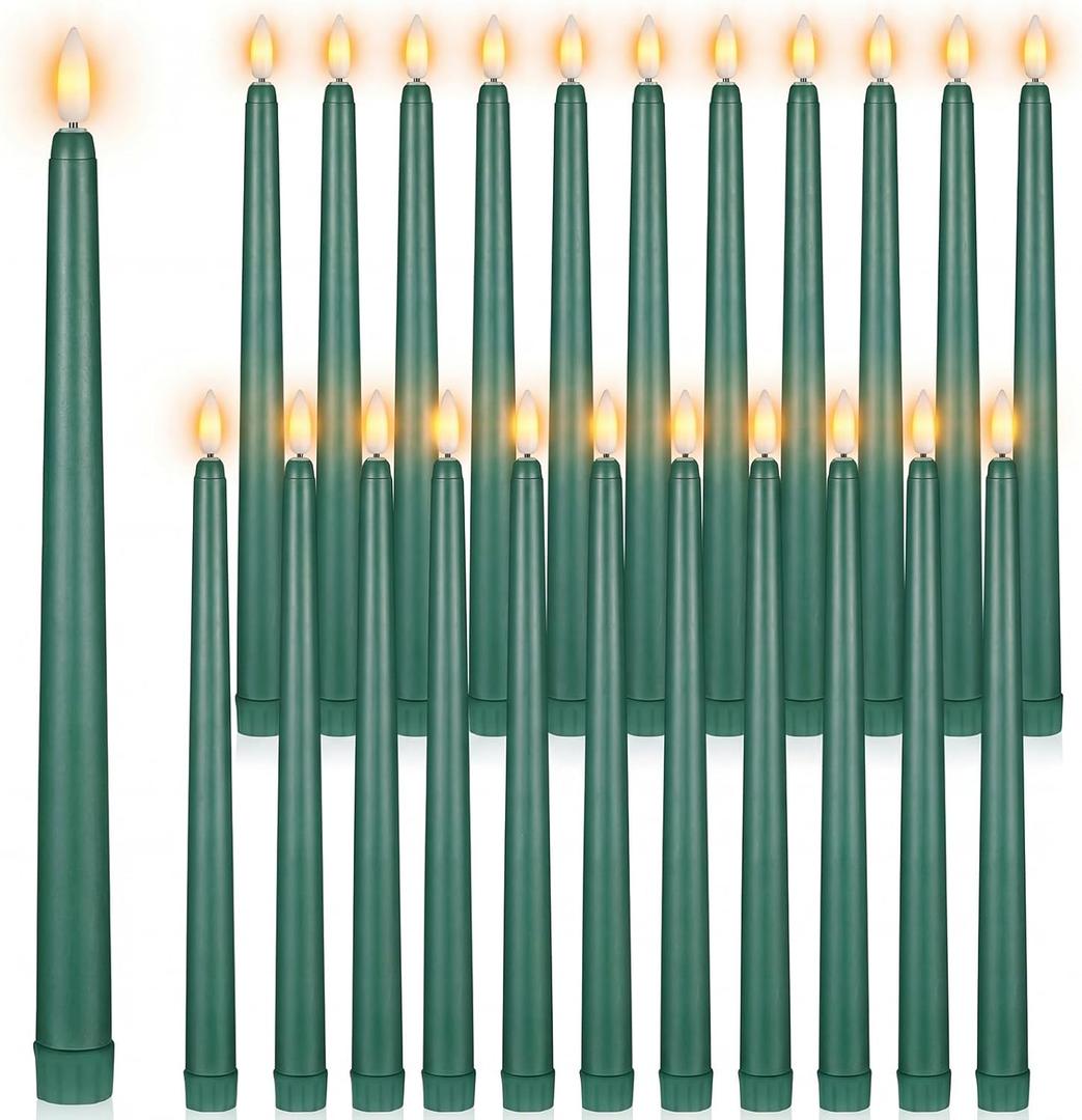 Macarrie 24 Packs Flameless Taper Candles Battery Operated Fake 11 Inch Long Candlelight LED Flameless Candlesticks Flickering Tapered for Spring Summer Wedding(Green)