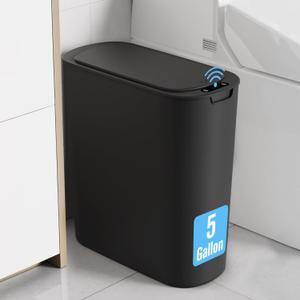Cesun Motion Sensor Trash Can, 5 Gallon Automatic Bathroom Garbage Can with Lid, Touchless Smart Plastic Slim Wastebasket for Bathroom, Office, RV, Bedroom, Living Room, Black