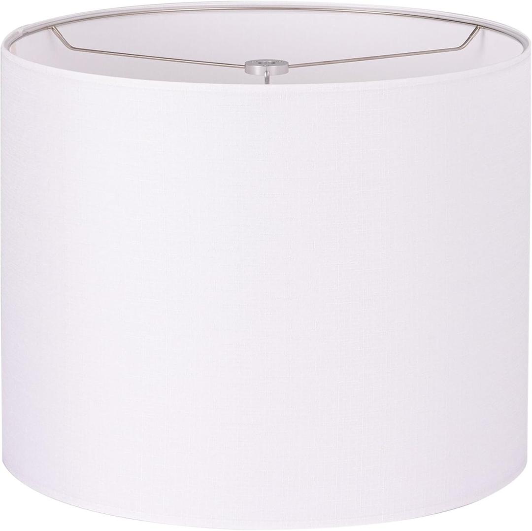 Wellmet Self-assembly Lampshade, White, 16" Top x16" Bottom x12" High, Drum Lampshade for Table Lamp, Bedside Lamp, Floor Lamp, Fabric Replacement Lamp Shade Classic Modern Style, Spider Fitter