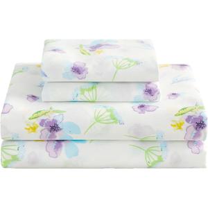 Floral Queen Sheet Set Purple Flower Bed Sheets Queen Printed Sheets - 4 Piece Soft Microfiber Patterned Fitted Sheets with 15" Deep Pocket and Corner Straps, Cute Blue Flower Sheets (Blue Dandelion)