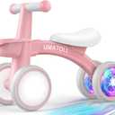 Umatoll Colorful Lighting Baby Balance Bike Toys for 1 Year Old Girls Gifts, Adjustable Seat, 1st Birthday Gifts, 12-24 Months Toddler Bike, Removable Basket, Pink