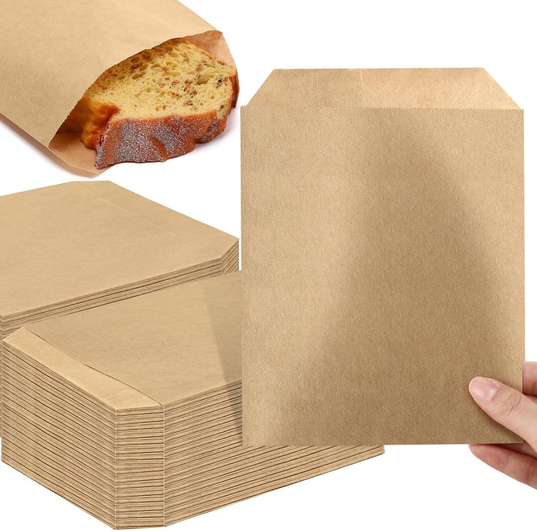 Eersida 200 Pcs Kraft Paper Treat Bags Mini Paper Small Flat Favor Silverware Party Favor Envelopes Merchandise Bags for Snack Cookie Popcorn Candy Sandwich Gift (5 x7inch)