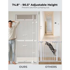 Extra Tall Cat Gate for Doorway: 74.8"-90.5" Tall Cat Gates for Pet 30.3"-38.2" Wide Pressure Mount No Wall Drilling for Indoor Stairs Doorway Room Door Dog Safety Barrier No Toddler