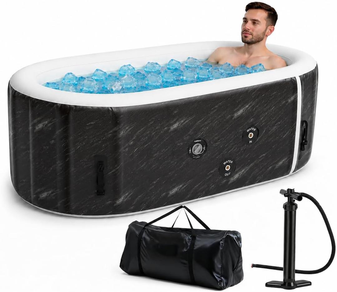 Upgrade 179 Gal XXL Ice Bath Tub Fits Tall 6'7" Athletic, Water Chiller Compatible Cold Plunge Tub for Recovery,5-Layer Portable Inflatable Ice Bathtub with Lid for Indoor Outdoor Use,Black