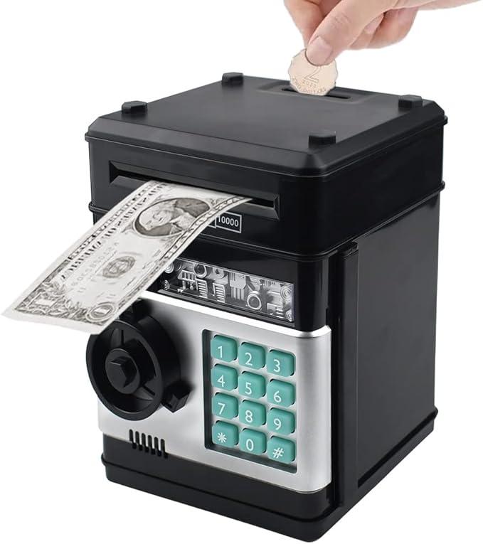 Totola Piggy Bank Electronic Mini ATM for Kids Baby Toy, Safe Coin Banks Money Saving Box Password Code Lock for Children,Boys Girls Best Gift (Black)