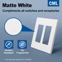 CML Matte White Decorator Screwless Wall Plate, 2-Gang Outlet Covers, 4 Pack Decorative Light Switch Plates, Scratch and Impact Resistant, Polycarbonate, Standard Size 4.68 X 4.72