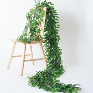 Mizii Artificial Vines Garland 10 Feet Faux Italian Ruscus Vine Greenery Garland Silk Green Leaves Decoration Fake Plants Greenery for Table Centerpieces Home Room Wall Wedding Arch Decor (10 feet)