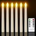 Ymenow Flameless Taper Candles with Remote Timer, 6pcs 7.9" Battery Operated LED Fake Electric Tapered Candles Flickering Ivory Floating Candlesticks for Halloween Party Table Christmas Decorations