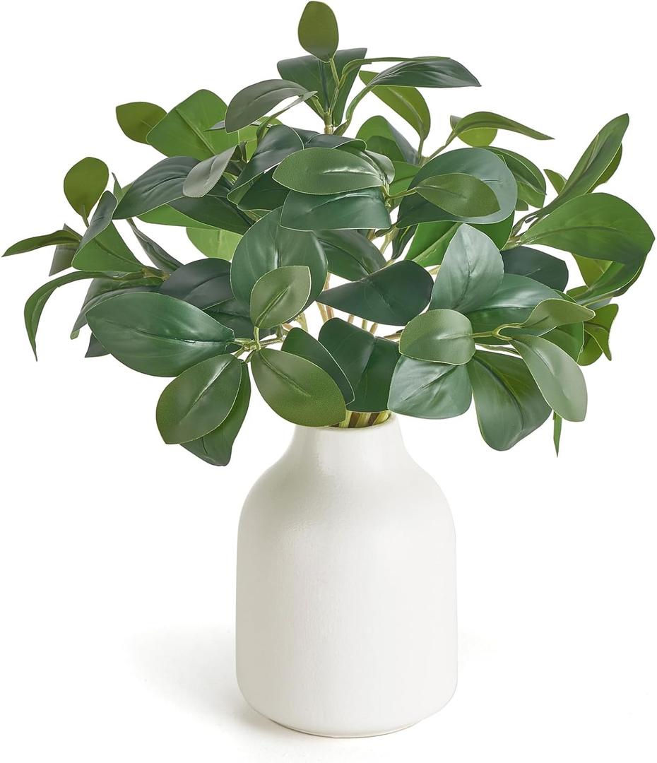 Dahey Fake Plants in Small Ceramic Vase Realistic Artificial Faux Plants Indoor Modern Farmhouse Table Centerpieces for Bathroom Kitchen Shelf Living Room Home Greenery Decor, White