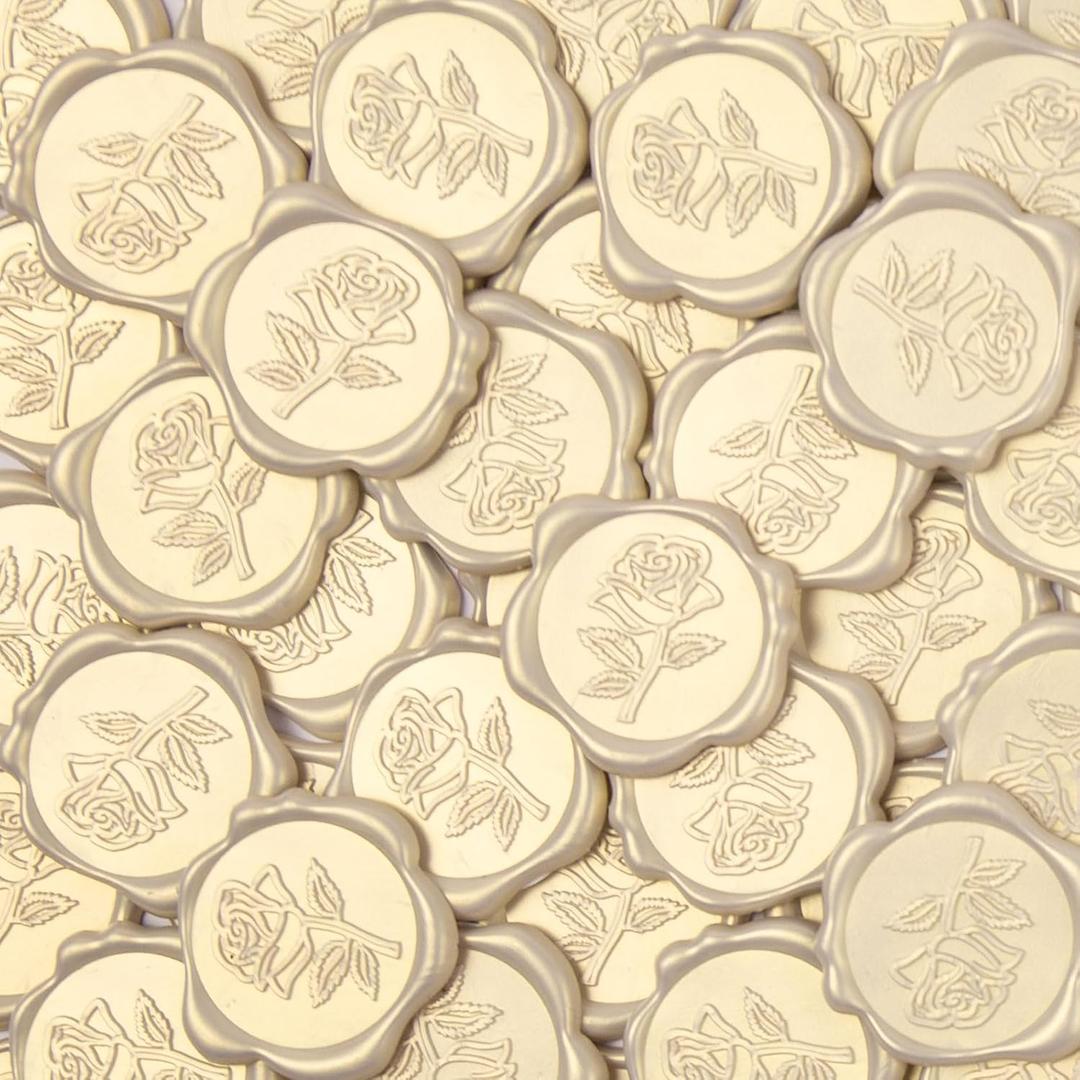 50 Pcs Ivory White Rose Style Wax Seal Stickers, Self Adhesive Wax Seal for Wedding Invitation, Easy Use Good Adhesion, Ivory White Rose Envelope Stickers Perfect for Invitation