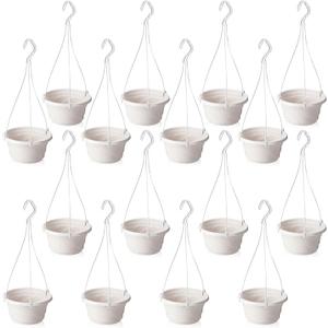 EBOOT 16 Pcs Hanging Plants Outdoor 7 Inch Flower Pot Bulk Hanging Baskets for Plants with Drainage Hole Plant Pots for Outdoor Outside Indoor Garden Balcony(White)