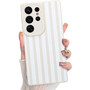 KANGHAR Compatible with Samsung Galaxy S25 Ultra Case, Silicone Stripes Cute Pattern, Camera Protection Soft Slim Phone Case for Girls Women -White