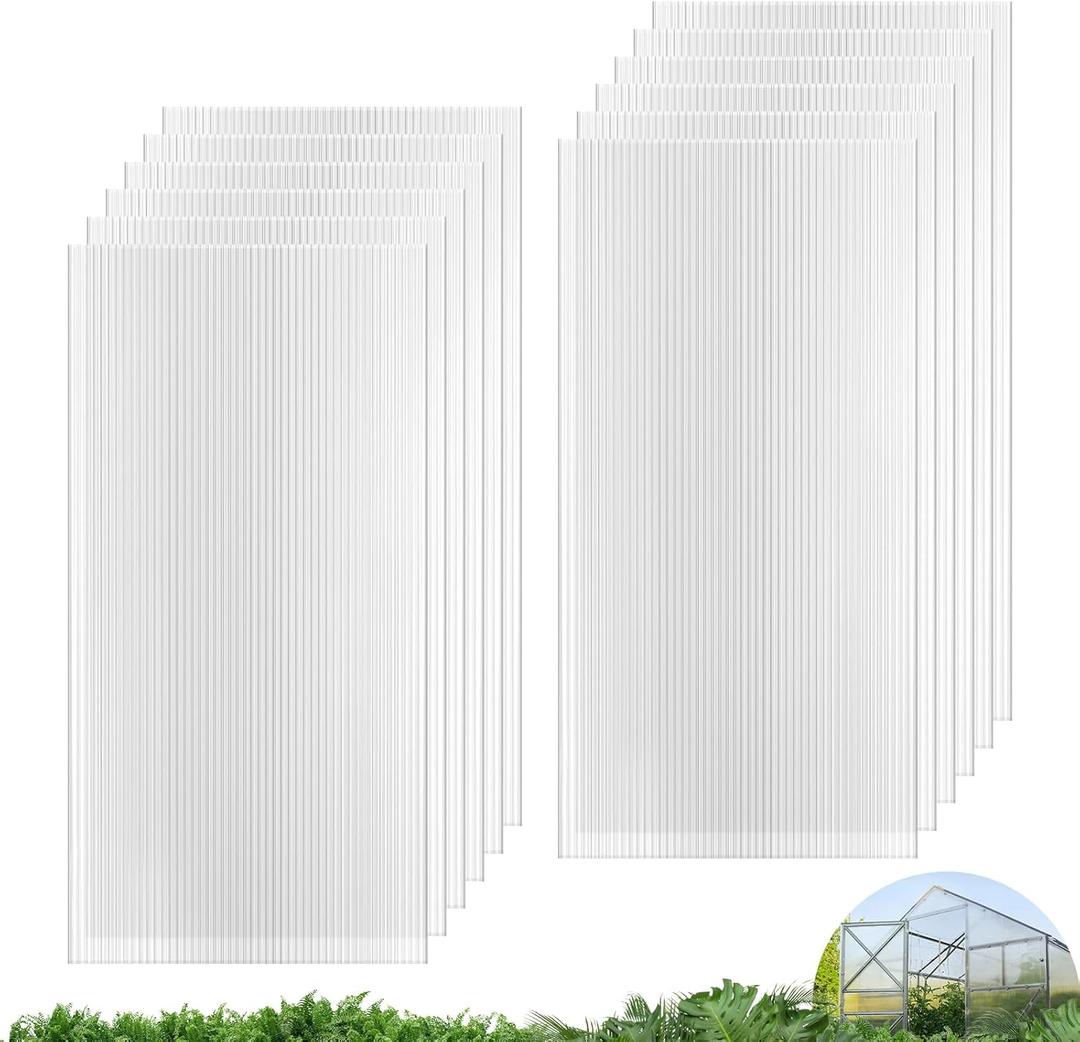 UMIG 12 PCS 4' x 2' x 0.32'' Polycarbonate Greenhouse Panels, Twin-Wall Waterproof UV Protected Corrugated Plastic Roof Panels Sheets, Clear Replacement Panels for Greenhouse, Outdoor, Plant