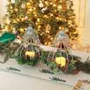 DECORKEY Christmas Lanterns Decorations Outdoor&Indoor, 2PCS Andrew Candle Holders with LED Candle, Pine Cone&red Berry Wreath, Decorative Lanterns for Porch Centerpiece Table Decor Gift