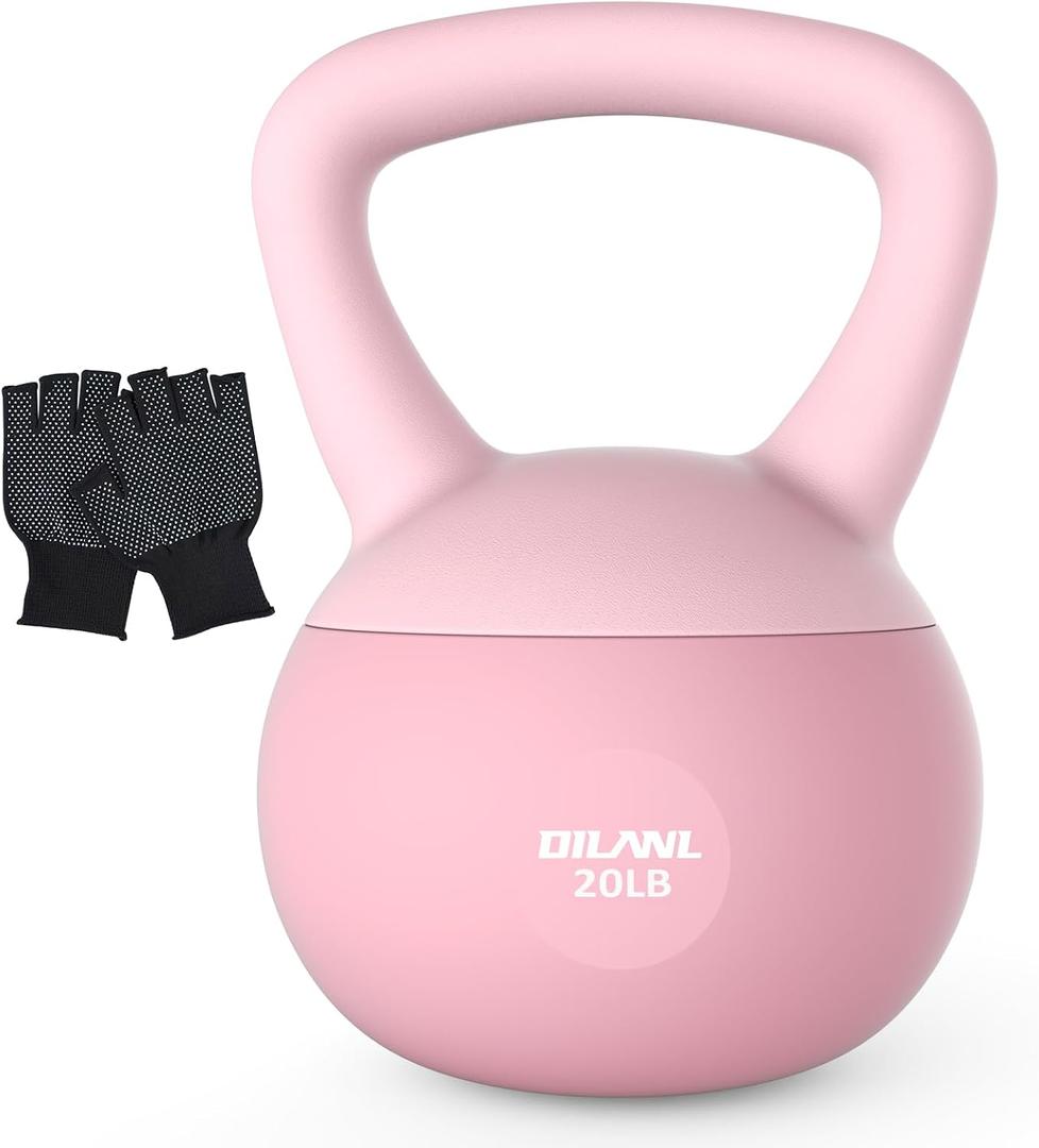 Soft Kettlebell, Safe Strength Training Kettle bell, Cushioned Impact-Resistant Base and Anti-Slip Grip Weight, Kettlebells Set for Home Workouts and Men/Women/ Beginners, With Non-slip Gloves (Pink, 20 LB)