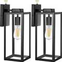 hykolity Large Outdoor Wall Light, 16 Inch Lantern, Dusk to Dawn Exterior Waterproof Sconce, Anti-Rust Mounted Lighting with Glass Shade, Matte Black Lamp with E26 Socket for Porch, 2 Pack