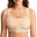 BRABIC Post Surgery Compression Bras for Women Front Closure Mastectomy Bra with Wide Adjustable Straps Wirefree, Nude, S