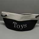 Toy Rope Storage Basket - 15 x 11 x 9 Toy Bin - Embroidered Storage Bins - Black and White Basket - Tote Bin for Nursery, Playroom, Living Room, Classroom