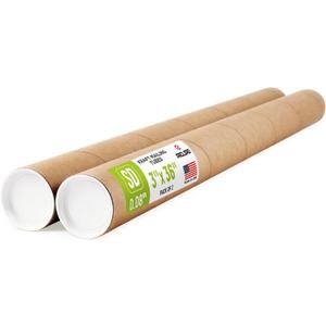 3" x 36" Reinforced Kraft Paper Mailing Tube, Pack of 2 Tubes with 4 Caps Secure USPS Approved Poster Tube Made in USA Cardboard Tube for Shipping and Storing Posters, Prints, Artwork