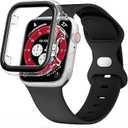 DABAOZA Compatible for Sport Apple Watch Band 41mm 40mm 38mm 42mm 46mm 45mm 44mm 49mm with Bumper Case, Women Men Soft Silicone Strap for iWatch Series 10 9 8 7 6 / SE 5 4 3 2 1 Ultra (Blue green+Silver)