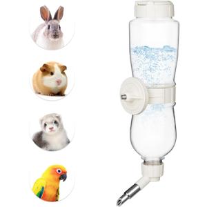 VANNON 17oz Small Animal Water Dispenser for Crate, Parrots Water Bottle for Cage, Chewproof Pet Water Bottle for Rabbits, Guinea Pigs, Ferrets, Chinchillas and Other Small Rodents, Top Fill, White
