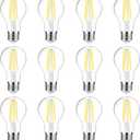 Ascher 60 Watt Equivalent, E26 LED Filament Light Bulbs, Daylight White 4000K, Non-Dimmable, Classic Clear Glass, A19 LED Light Bulb with 80 CRI, Pack of 12